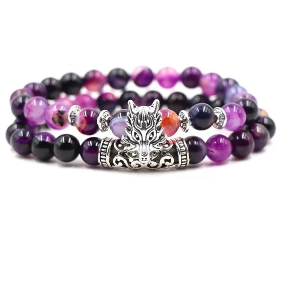 [[Fox - purple natural stone bracelet set///Renard - ensemble de bracelets en pierres naturelles violettes]]