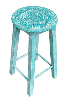  [[Hand carved mandala stool/Side table : Turquoise///Tabouret/table d'appoint sculpté à la main : Turquoise]]