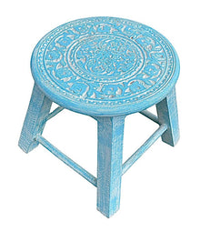  [[Hand carved mandala stool/Side table : Blue///Tabouret/table d'appoint sculpté à la main : Bleu]]