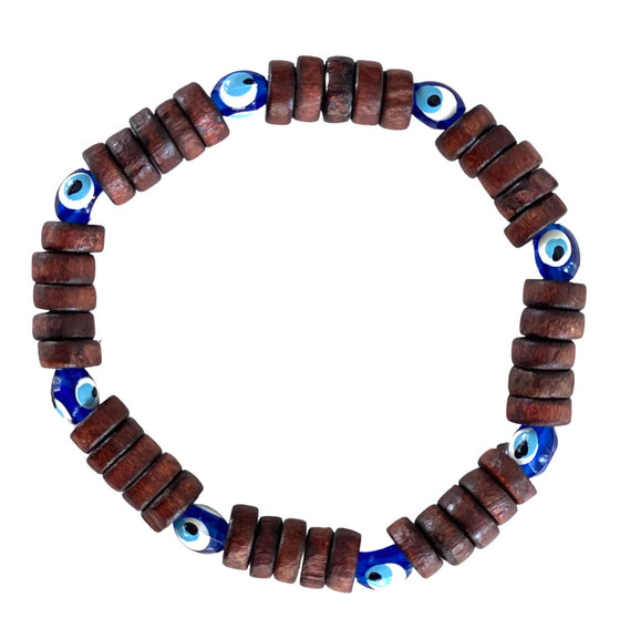 [[Evil eye wood bracelet///Bracelet en bois avec mauvais oeil]]