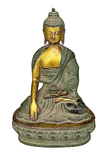  [[Antique green and gold brass Buddha statue///Statue de Bouddha en laiton vert et or antique]]