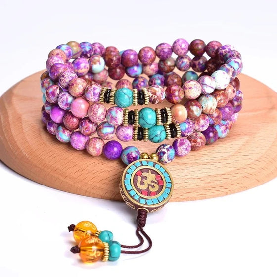 [[Mala prayer beads - purple imperial jasper///Perles de prière Mala - jaspe impérial violet]]