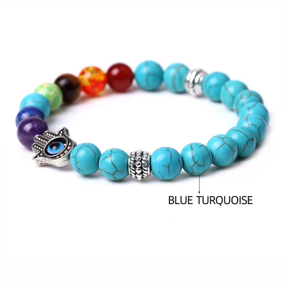 [[Hamsa healing chakra bracelet - blue turquoise///Bracelet Hamsa de guérison des chakras - bleu turquoise]]
