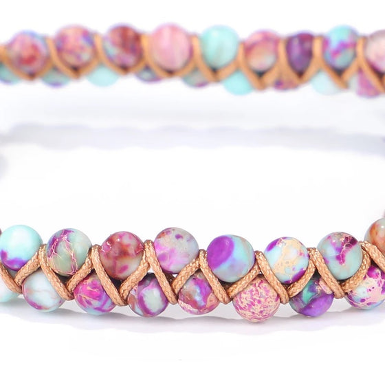 [[Hand braided jasper bracelet with an amazonite charm///Bracelet en jaspe tressé à la main avec une breloque en amazonite]]