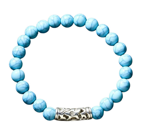 [[Blue turquoise floral charm bracelet///Bracelet à breloques florales en turquoise bleu]]