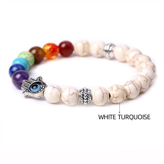 [[Hamsa healing chakra bracelet - white turquoise///Bracelet Hamsa de guérison des chakras - blanc turquoise]]