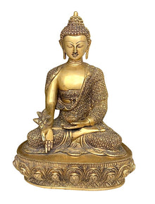  [[Antique gold brass Buddha statue///Statue de Bouddha en laiton doré antique]]