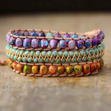  [[Hand braided natural stone wrap bracelet///Bracelet tressé à la main enroulant en pierre naturelle]]