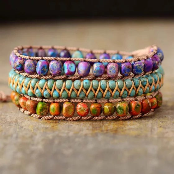 [[Hand braided natural stone wrap bracelet///Bracelet tressé à la main enroulant en pierre naturelle]]