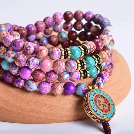 [[Mala prayer beads - purple imperial jasper///Perles de prière Mala - jaspe impérial violet]]