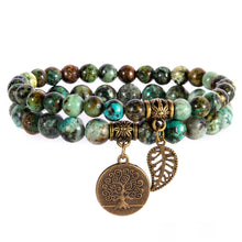  [[Set of 2 bracelets with a tree of life charm - african turquoise///Set de 2 bracelets avec une breloque arbre de vie - turquoise africaine]]