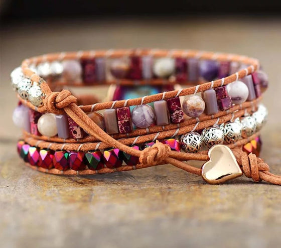 [[Hand braided natural gemstone wrap bracelet///Bracelet tressé à la main enroulant en pierre naturelle précieuse]]