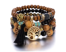  [[Tree of life - set of bead bracelets - black and wood///Arbre de vie - ensemble de bracelets de perles - noir et bois]]