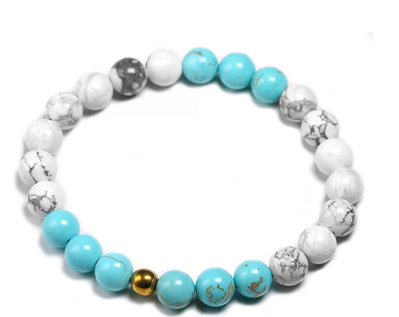 [[Natural stone bracelet - blue and white turquoise///Bracelet en pierre naturelle - turquoise bleue et blanche]]