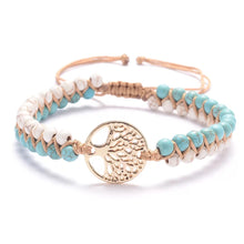  [[Hand braided blue and white turquoise bracelet with tree of life charm///Bracelet en turquoise bleue et blanche tressée à la main avec breloque arbre de vie]]