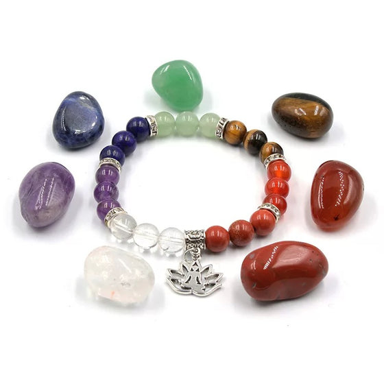 [[Healing chakra stones and meditation bracelet - Gift set///Bracelet de méditation et pierres de guérison des chakras - Coffret cadeau]]