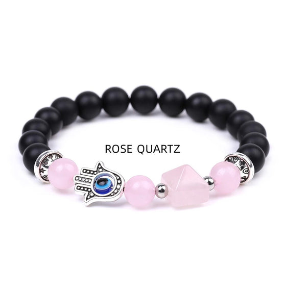 [[Hamsa protection bracelet - rose quartz///Bracelet de protection Hamsa - quartz rose]]