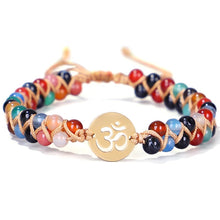  [[Hand braided natural stone bracelet with an OM charm///Bracelet en pierre naturelle tressée à la main avec une breloque OM]]