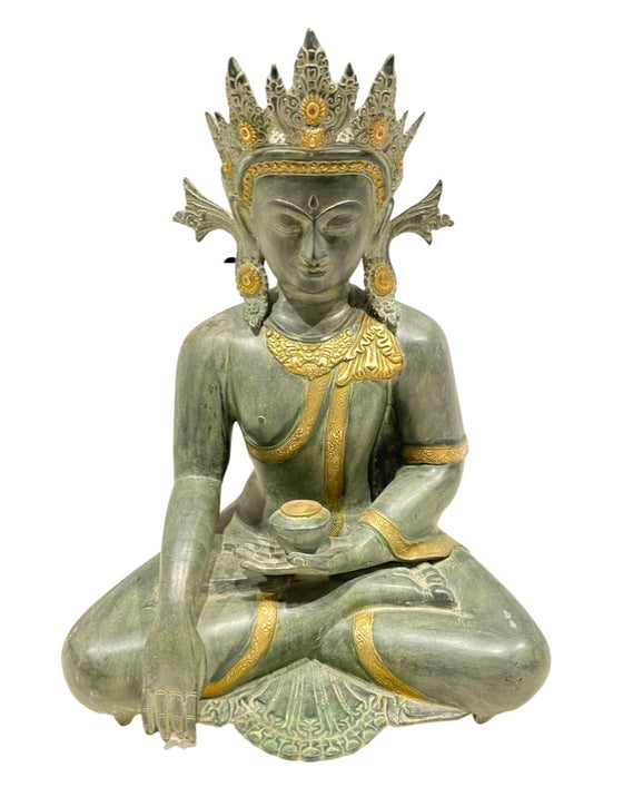 [[Antique green brass Buddha statue///Statue de Bouddha en cuivre vert]]