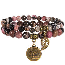  [[Set of 2 bracelets with a tree of life charm - rhodonite///Set de 2 bracelets avec une breloque arbre de vie - rhodonite]]