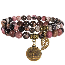  [[Set of 2 bracelets with a tree of life charm - rhodonite///Set de 2 bracelets avec une breloque arbre de vie - rhodonite]]