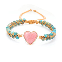  [[Hand braided jasper bracelet with a rhodonite heart charm///Bracelet en jaspe tressé à la main avec une breloque cœur en rhodonite]]