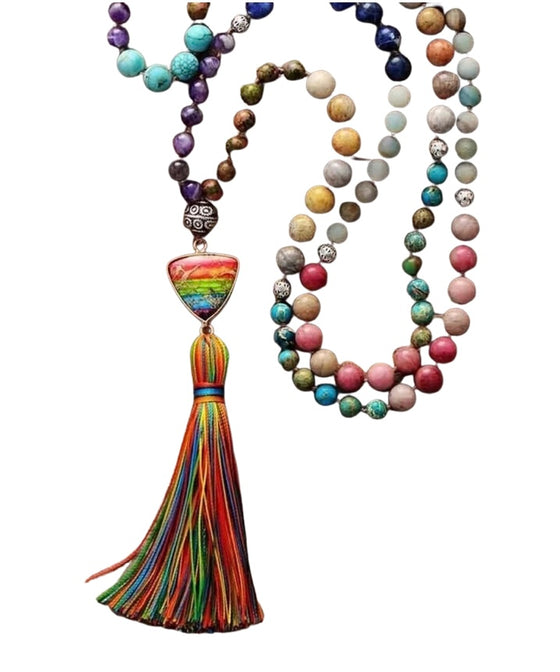 [[Mala prayer beads - mixed natural stones///Perles de prière Mala - pierres naturelles mélangées]]