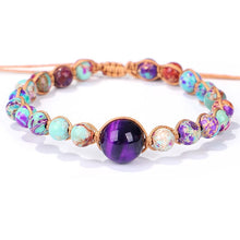  [[Hand braided jasper bracelet with a purple tiger's eye charm///Bracelet en jaspe tressé à la main avec une breloque oeil de tigre violet]]
