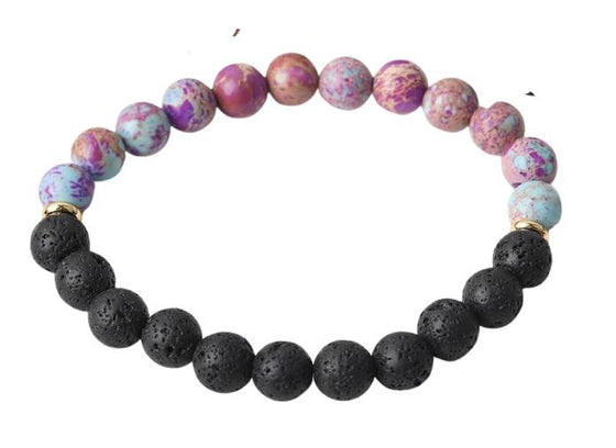 [[Purple jasper and lava stone diffuser bracelet///Bracelet diffuseur en jaspe violet et pierre de lave]]