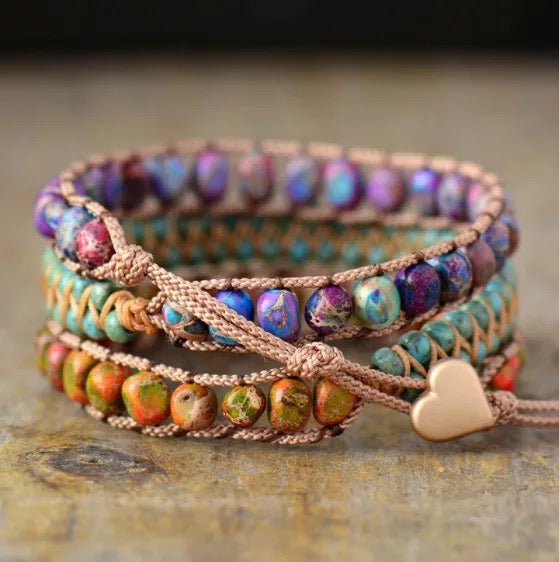 [[Hand braided natural stone wrap bracelet///Bracelet tressé à la main enroulant en pierre naturelle]]