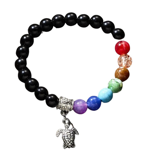 [[Turtle charm - healing chakra natural stone bracelet///Breloque tortue - bracelet de pierre naturelle chakra de guérison]]