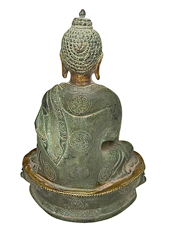 [[Antique green and gold brass Buddha statue///Statue de Bouddha en laiton vert et or antique]]