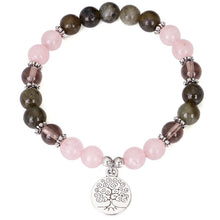  [[Rose quartz and crystal bracelet with a tree of life charm///Bracelet en quartz rose et cristal avec une breloque arbre de vie]]