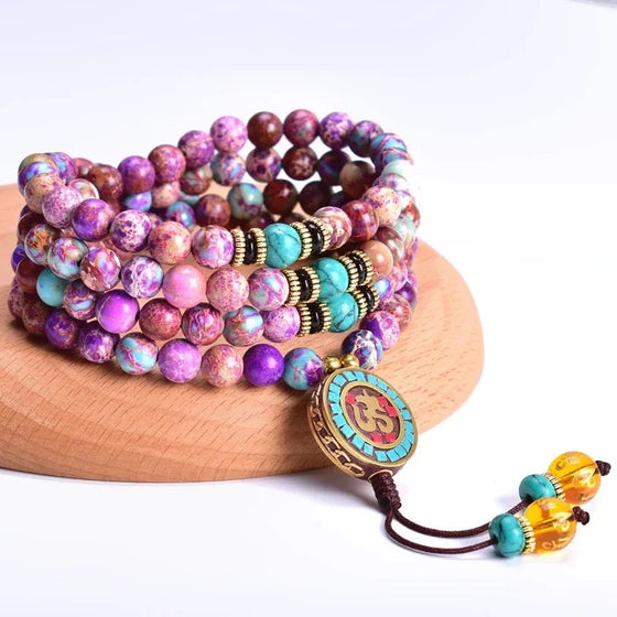 [[Mala prayer beads - purple imperial jasper///Perles de prière Mala - jaspe impérial violet]]