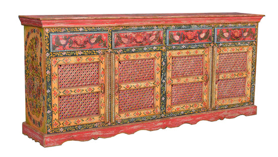 Hand painted floral red dresser